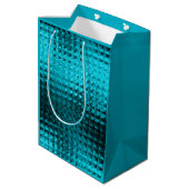 青いグリッター光沢があるホイルの誕生日 ミディアムペーパーバッグ (裏面アングル)