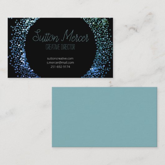 青いグリッター円 名刺 (正面/裏面)