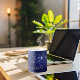 青いグリッター名スクリプトエレガント コーヒーマグカップ