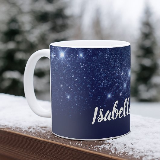 青いグリッター名スクリプトエレガント コーヒーマグカップ