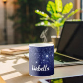 青いグリッター名スクリプトエレガント コーヒーマグカップ