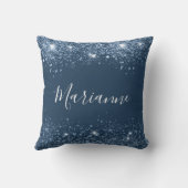 青いグリッター名スクリプト クッション (裏面)