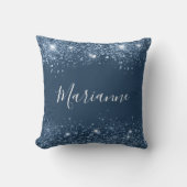 青いグリッター名スクリプト クッション (正面)