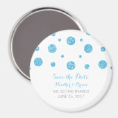 青いグリッター紙吹雪日付磁石を保存 マグネット (正面/裏面)