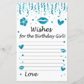 青いグリッター誕生日の女の子を願う (正面)