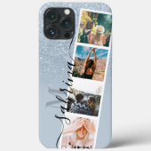 青いグリッター4 photo grid collage name monogram Case-Mate iPhoneケース (裏面)