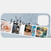 青いグリッター4 photo grid collage name monogram Case-Mate iPhoneケース (裏面 (横))