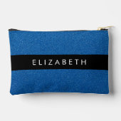 青いグリッター、グリッターの背景、名前 アクセサリーポーチ (裏面)