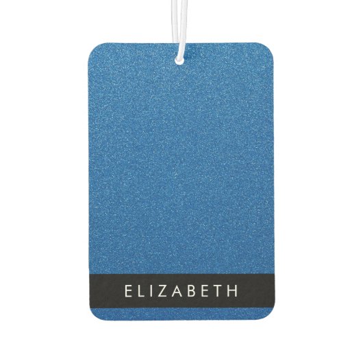 青いグリッター、グリッターの背景、名前 カーエアーフレッシュナー (裏面)