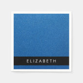 青いグリッター、グリッターの背景、名前 スタンダードカクテルナプキン (正面)