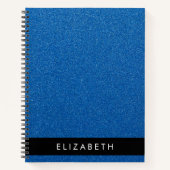 青いグリッター、グリッターの背景、名前 ノートブック (正面)