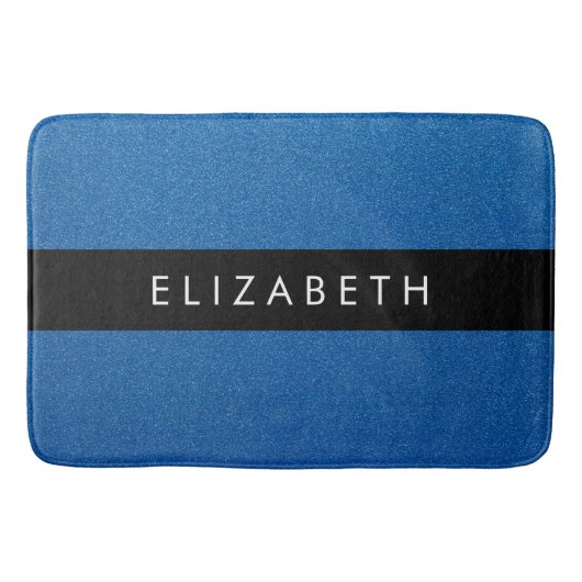 青いグリッター、グリッターの背景、名前 バスマット (正面)