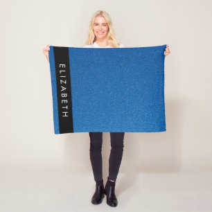 青いグリッター、グリッターの背景、名前 フリースブランケット