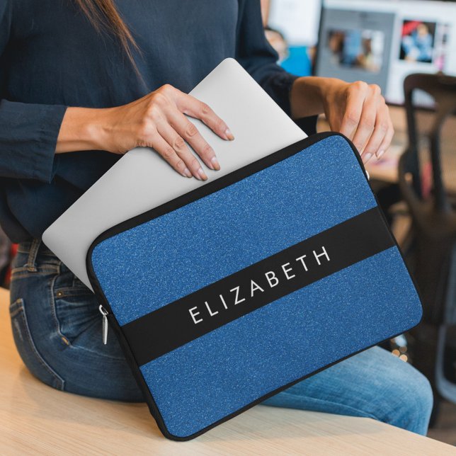 青いグリッター、グリッターの背景、名前 ラップトップスリーブ (クリエイターアップロード済み)