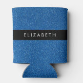 青いグリッター、グリッターの背景、名前 缶クーラー (裏面)