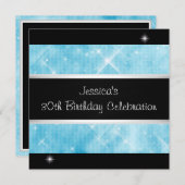 青いグリッター シルバー ライト ブラック 30歳の誕生日 招待状 (正面/裏面)