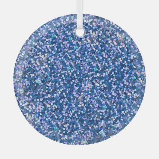 青いグリッター:光沢のある抽象芸術の背景 ガラスオーナメント (正面)