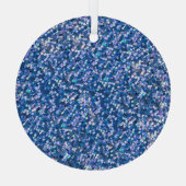 青いグリッター:光沢のある抽象芸術の背景 ガラスオーナメント (裏面)