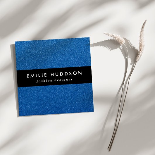 青いグリッター、輝き、グリッターの背景 スクエア名刺