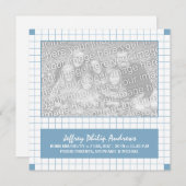 青いグリッドフォト 案内状 (正面/裏面)