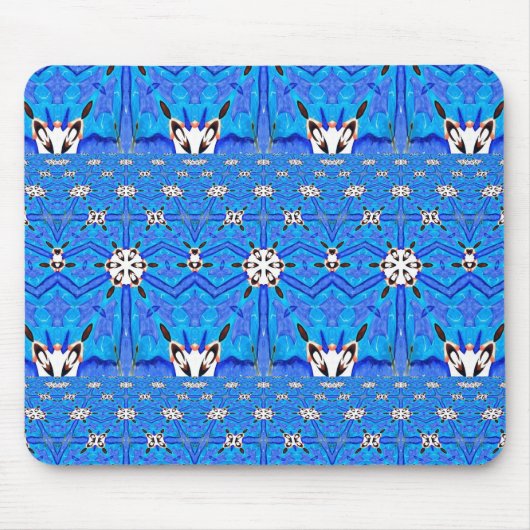 青いグリッドマウスの白い図形 マウスパッド (正面)