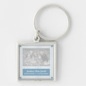 青いグリッド写真 キーホルダー (正面)