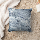青いグレーと白の抽象芸術ブラシストローク クッション (ブランケット)
