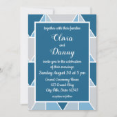 青いグレーのジオメトモダンリ結婚三角形 招待状 (正面)