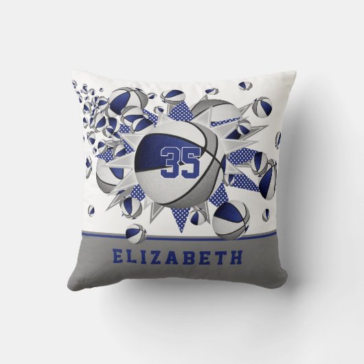青いグレーのスポーツルーム女の子のバスケットが星 クッション (裏面)
