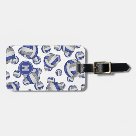 青いグレーのチームの色の女の子バレーボールギフト ラゲッジタグ (正面横)