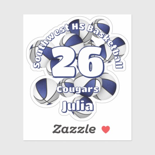 青いグレーのチームカラーバスケットの子供の名前 シール (シート)