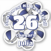 青いグレーのチームカラーバスケットの子供の名前 シール (正面)