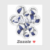 青いグレーのチームカラーバスケットボールの子供の名前 シール (シート)