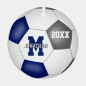 青いグレーのチームカラーボーイズ女の子サッカー記念 メタルオーナメント (正面)