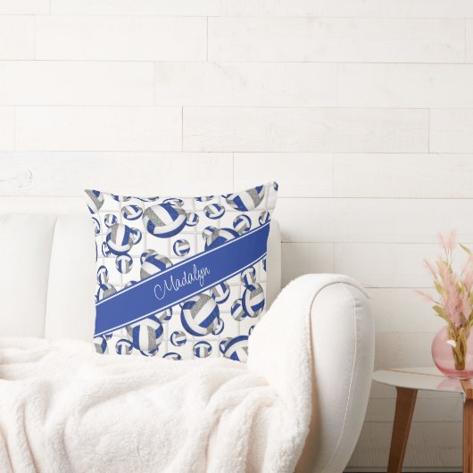 青いグレーのチームガーリーカラーのバレーボールのネットアクセント クッション (ソファ)