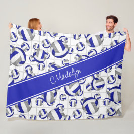 青いグレーのチームガーリーカラーのバレーボールのネットアクセント フリースブランケット