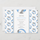 青いグレーの女の子かわいいバレーボールの誕生日パーティー 招待状 (正面)