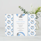 青いグレーの女の子かわいいバレーボールの誕生日パーティー 招待状 (スタンド正面)