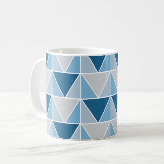青いグレーの幾何三角形 コーヒーマグカップ (正面左)