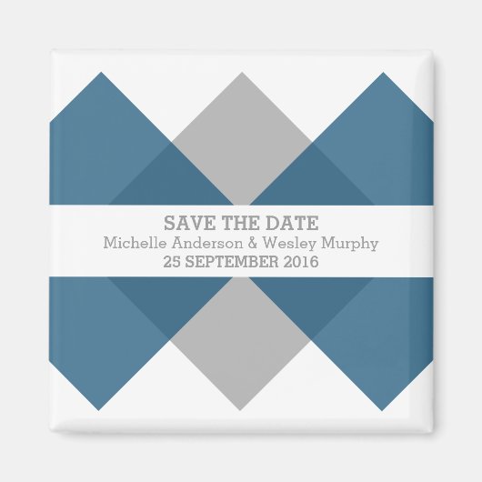 青いグレーの幾何学三尊日付磁石を保存 マグネット (正面)