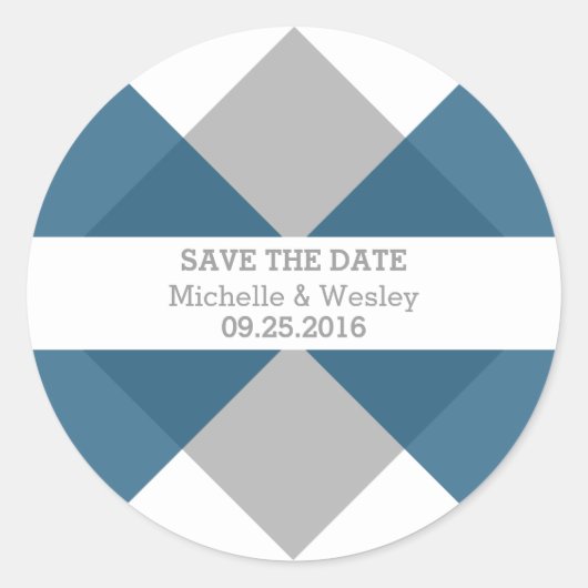 青いグレーの幾何学座標系で日付のシールを保存 ラウンドシール (正面)