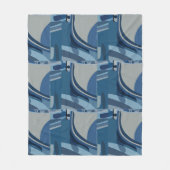 青いグレーの幾何学的抽象芸術 フリースブランケット (正面)