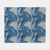 青いグレーの幾何学的抽象芸術 フリースブランケット (正面(横))