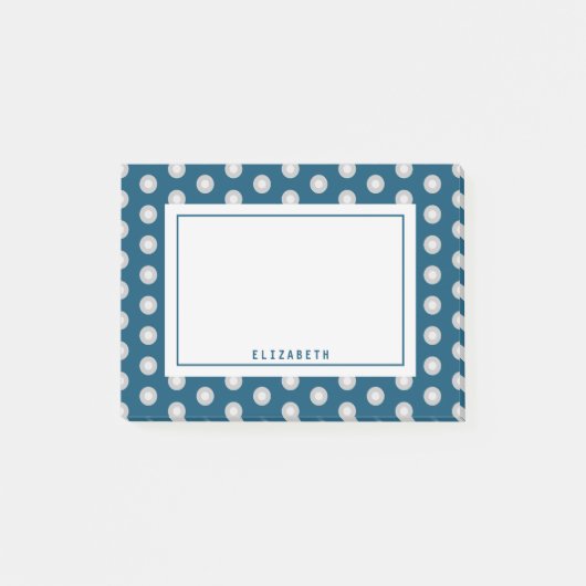 青いグレーの水玉模様名テンプレート ポストイット (正面)