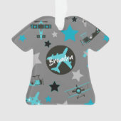 青いグレーの飛行機のパタパーソナライズされたーン オーナメント (正面)