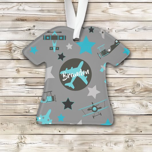 青いグレーの飛行機のパタパーソナライズされたーン オーナメント