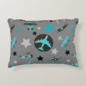 青いグレーの飛行機パターン アクセントクッション (正面)