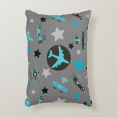 青いグレーの飛行機パターン アクセントクッション (正面(垂直))