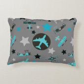 青いグレーの飛行機パターン アクセントクッション (裏面)