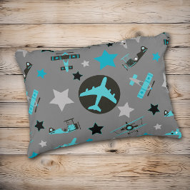 青いグレーの飛行機パターン アクセントクッション